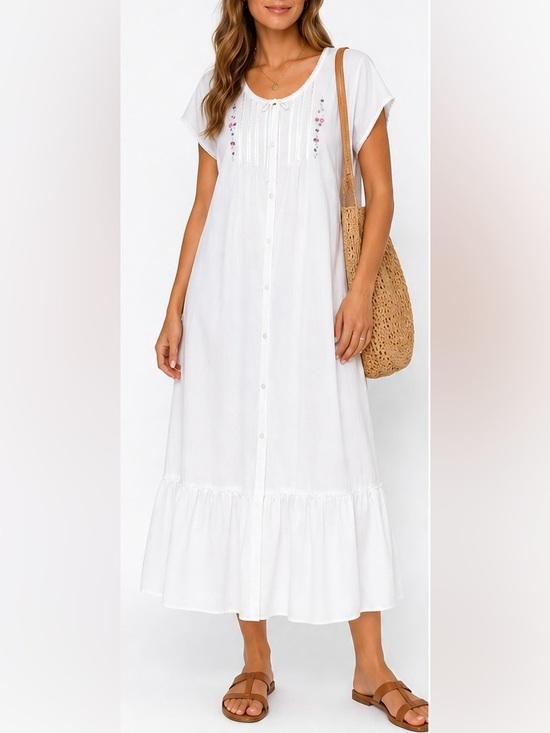 Secret Treasures Other - Vintage Inspired Embroidered Button Front
Midi Dress (Nightgown Dress Trend)